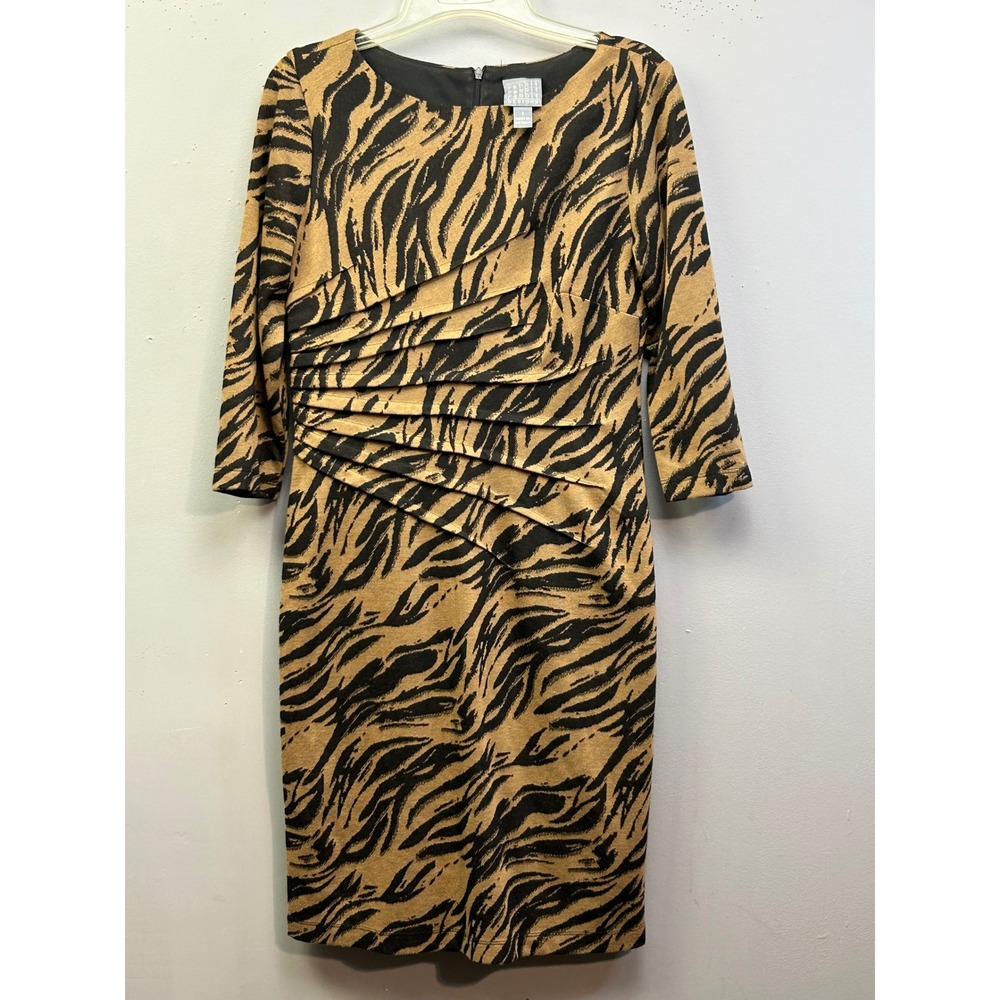 Rabbit Rabbit Rabbit Dress Women 6 Brown Tiger Print Sheath Ruched Office Career
